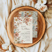 ボホアイボリーワイルドフラワーフローラベビーシャワー 招待状