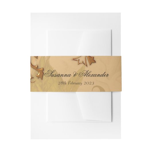 ボホアウェー牡丹と葉金ゴールド結婚ズ 招待状ベリーバンド (正面例)