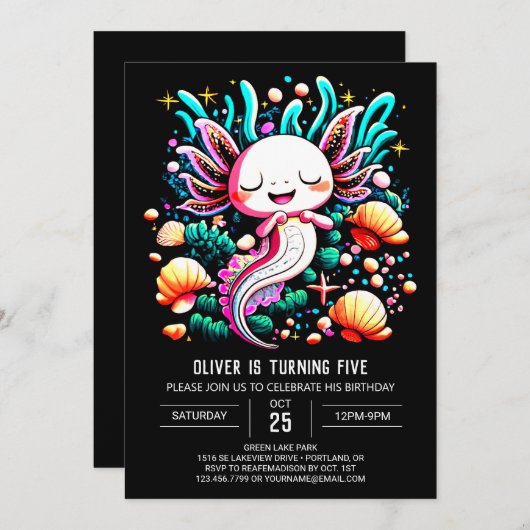 ボホアクソロトル子供の誕生日 招待状 (正面/裏面)