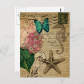 ボホアジサイ蝶ヒトデフランスのボタニカル ポストカード (正面/裏面)