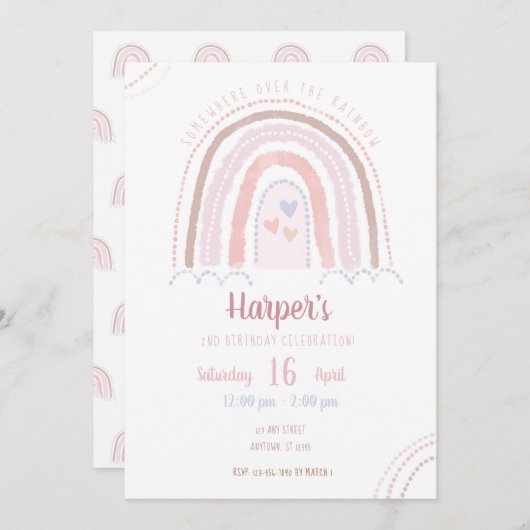 ボホアゾンウェイオバーザレインボー誕生日 招待状 (正面/裏面)