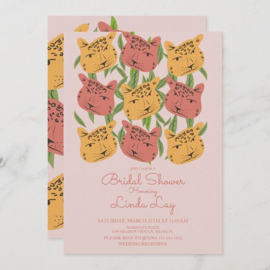 ボホアニマルキャットチータサファリブライダルシャワー 招待状 (正面/裏面)