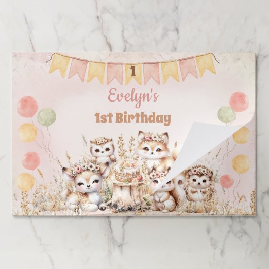 ボホアニマルズ1stバースデーティアウェイ紙ランチョンマット ペーパーパッド (折り畳み)