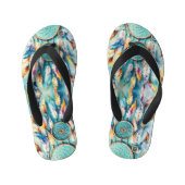 ボホアメリカンドリームキャッチャー水彩画 キッズビーチサンダル (フットベッド)