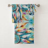 ボホアメリカンドリームキャッチャー水彩画 バスタオルセット (インサイチュ)