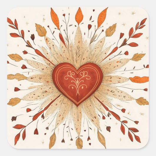ボホアモウンスナルハートイラストレーション スクエアシール (正面)