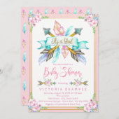 ボホアローフェザーガールベビーシャワー招待状 招待状 (正面/裏面)