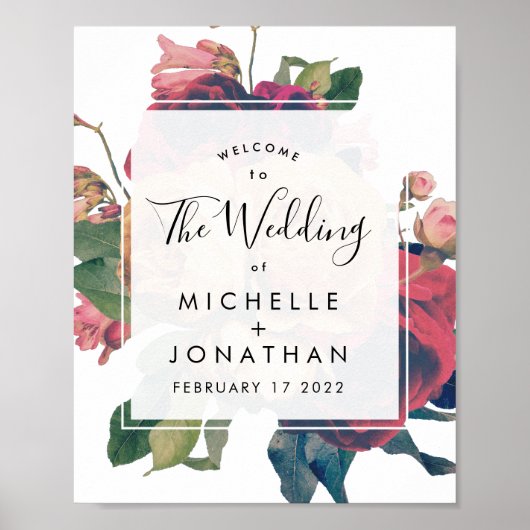 ボホアンティークバラヴィンテージウェディングウェルカムサイン ポスター (正面)