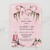 ボホアントラーとピンクペオニーズブランチ&バブリー 招待状 (正面/裏面)