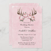 ボホアントラーピンクプオーニーウェディングシャワー 招待状 (正面/裏面)