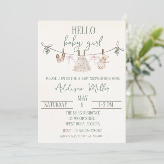 ボホアースピンクガールベビーシャワー招待状 招待状 (スタンド正面)