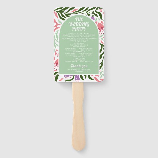 ボホアーチとレトロな花の結婚式プログラム ハンドファン (裏面)