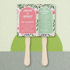 ボホアーチとレトロな花の結婚式プログラム ハンドファン