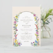 ボホアーチウォーターカラーワイルドフラワー結婚ズ 招待状 (スタンド正面)