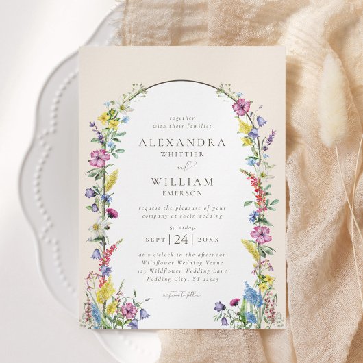 ボホアーチウォーターカラーワイルドフラワー結婚ズ 招待状