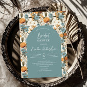 ボホアーチウォーター色ほこりっぽい青いオレンジ色の野花 招待状