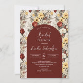 ボホアーチウォーター色クリムゾン赤い黄色の野花 招待状 (正面)