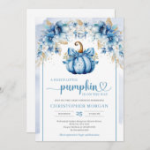 ボホアーチウォーター色ブルーパンプキンダスティブルー金ゴールド 招待状 (正面/裏面)