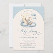 ボホアーチウオーターカラーテディベア青とアイボリー 招待状 (正面)