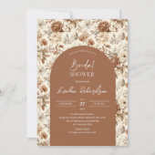 ボホアーチウオーターカラーニュートラルカラーワイルドフラワー 招待状 (正面)