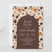 ボホアーチウオーターカラーブラウンアイボリー野花 招待状 (正面)