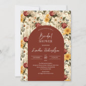 ボホアーチウオーター色テラコッタ黄色の野花 招待状 (正面)