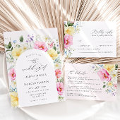 ボホアーチカラフルフローラ春エレガントな結婚式 出欠カード