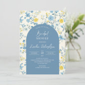ボホアーチカラフルライトブルー黄色の野花 招待状 (スタンド正面)