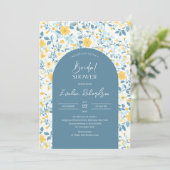 ボホアーチカラフルライトブルー黄色の野花 招待状 (スタンド正面)