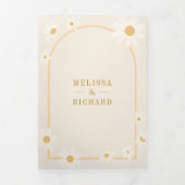 ボホアーチクリームイエローデイジーオールインワン結婚ズ 三つ折り招待状 (カバー)