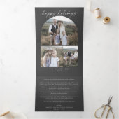 ボホアーチグレイモダンハッピーホリデーズフォトコラージュ 三つ折りクリスマスカード (内部)