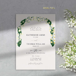 ボホアーチシックな水の色リリーバレー結婚ズ金ゴールド 箔招待状