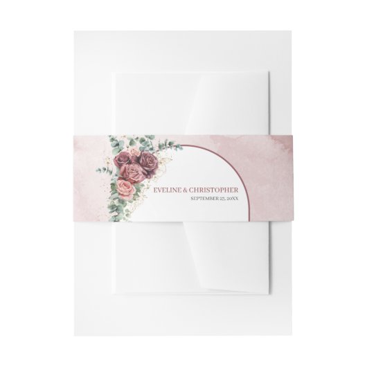 ボホアーチダークマルーン赤面バラユーカリ金ゴールド 招待状ベリーバンド (正面例)