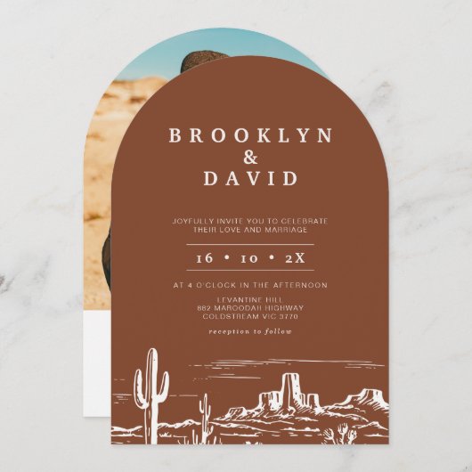 ボホアーチテラコッタウェスタン結婚砂漠 招待状 (正面/裏面)