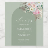 ボホアーチトロピカルフローラセージグリーン結婚ズ ワインラベル (シングルラベル)