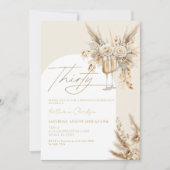 ボホアーチパンパスグラスシャンパン30歳の誕生日 招待状 (正面)