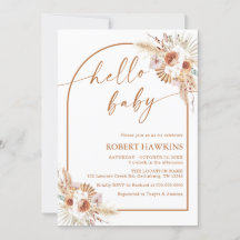 ボホアーチパンパスグラスベビーシャワー招待状