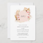 ボホアーチパンパスグラス赤面ピンクイニシャル結婚ズ 招待状 (正面)