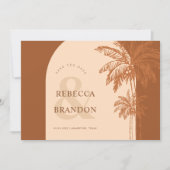 ボホアーチパームツリービーチフォトテラコッタ結婚ズ セーブザデート (正面)