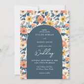ボホアーチピーチ黄色とクリーム野生の花 招待状 (正面)
