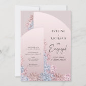 ボホアーチフレームほこりっぽいピンクほこりっぽいブルー婚約 招待状 (正面)