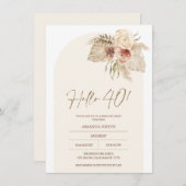 ボホアーチフローラパンパスグラスハロー40誕生日 招待状 (正面/裏面)
