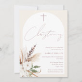 ボホアーチフローラベージュクリーム《キリスト教》洗礼式や命名式 招待状 (正面)