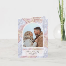 ボホアーチブルーモダンホリデーグリーティングカード シーズンカード