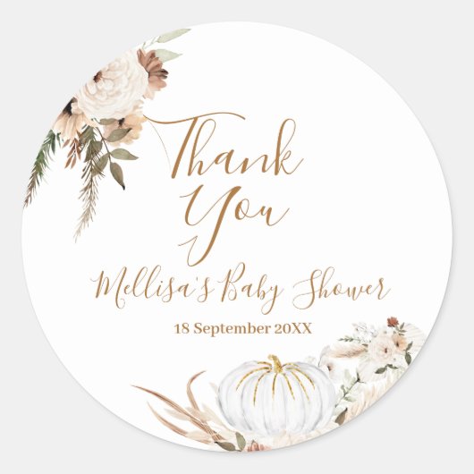 ボホアーチホワイトカボチャありがとうステッカー ラウンドシール (正面)