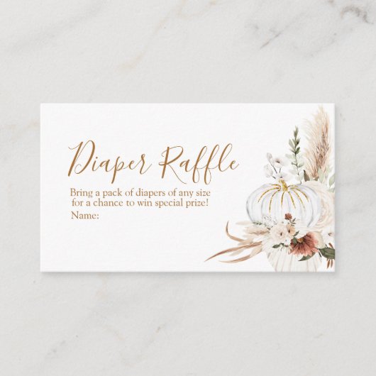 ボホアーチホワイトカボチャ赤ちゃんシャワーおむつラッフル エンクロージャーカード (正面)