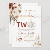 ボホアーチホワイトカボチャ2nd誕生日パンパスグラス 招待状 (正面/裏面)