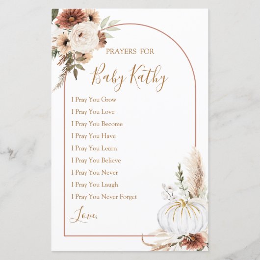 ボホアーチホワイトパンプキンラブ祈りの言葉のベビーサイン (正面)