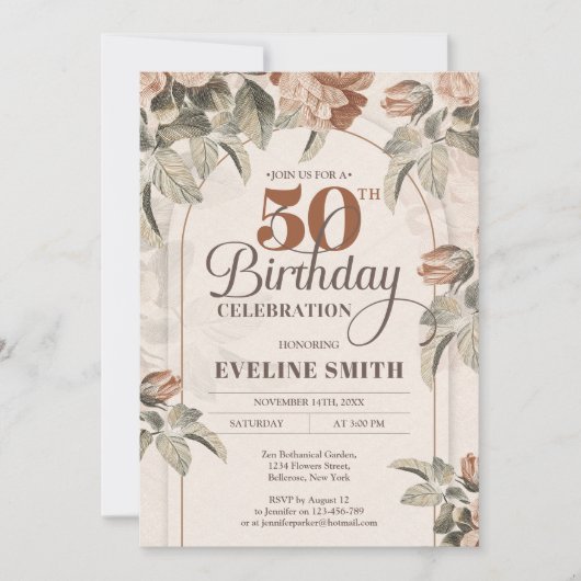 ボホアーチヴィンテージテラコッタバラセージ緑 招待状 (正面)