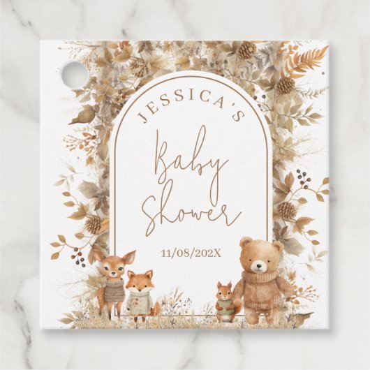 ボホアーチ秋ウッドランドアニマルズベビーシャワー フェイバータグ (正面)